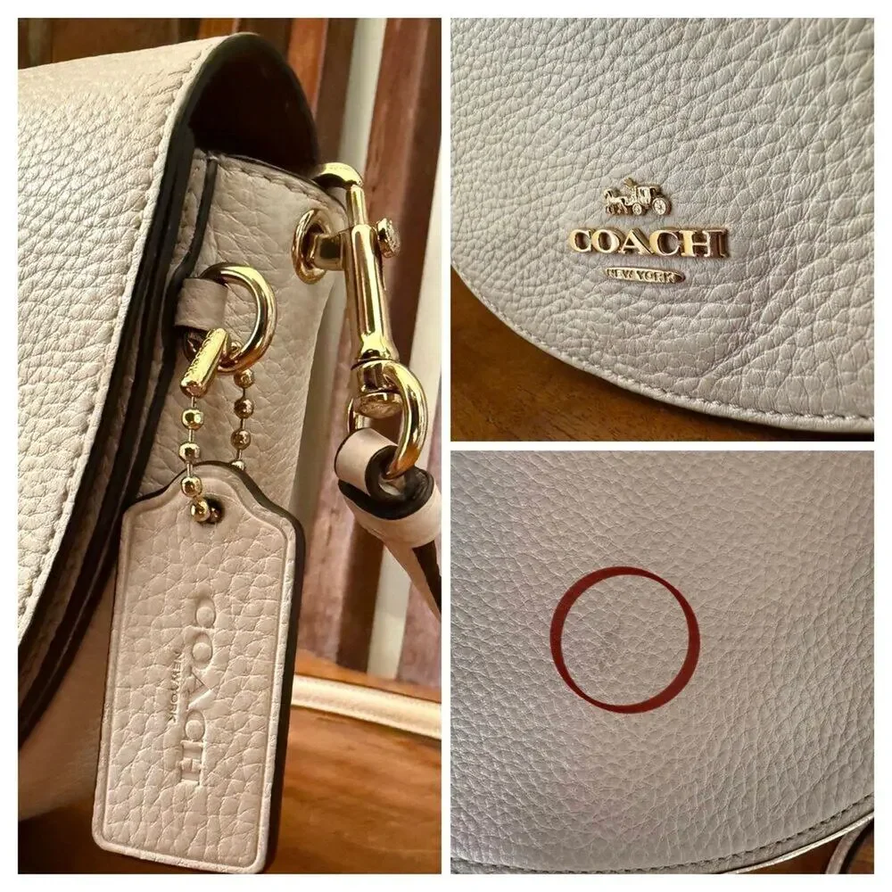 Coach Pebbled Leather Half Moon Saddle Crossbody Bag Chalk Cream Gold Hardware